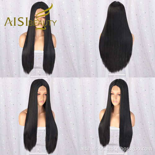 Aisi Beauty 26 Inch Vendor Cheap Multi Color Long Silky Straight Wig Swiss Lace Synthetic Hair For Black Women Lace Front Wig